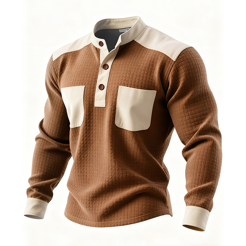 Men's Autumn/Winter New Outdoor Half-Open Stand Collar Button-Up Small Checkered Knit Casual Sweatshirt-inspireuse