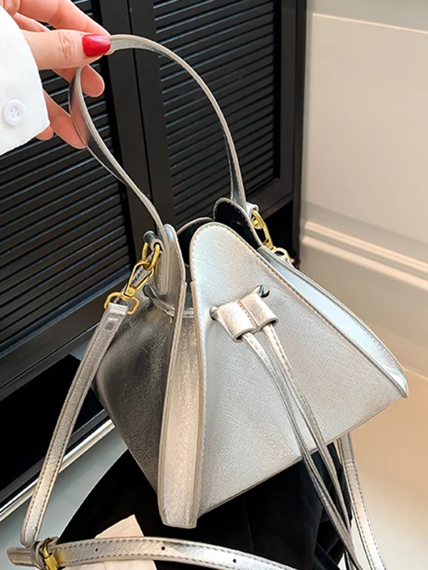 Triangle Drawstring Solid Color Split-Joint Handbags