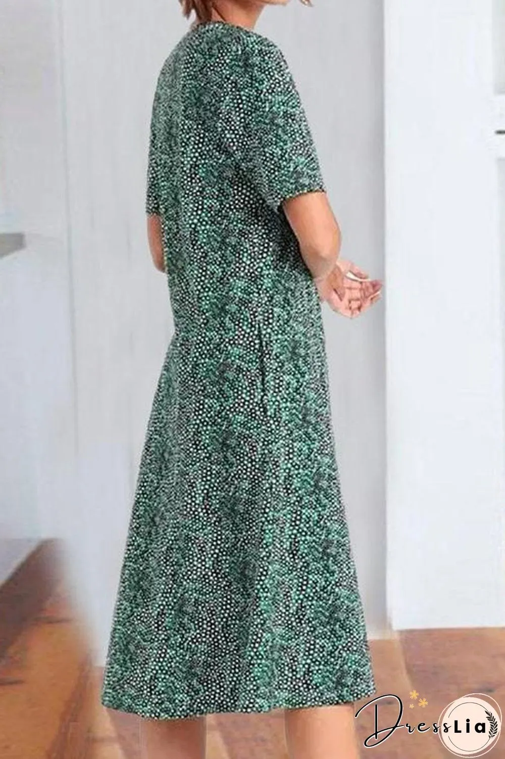 Scoop Neck Dots Printed Midi Dress
