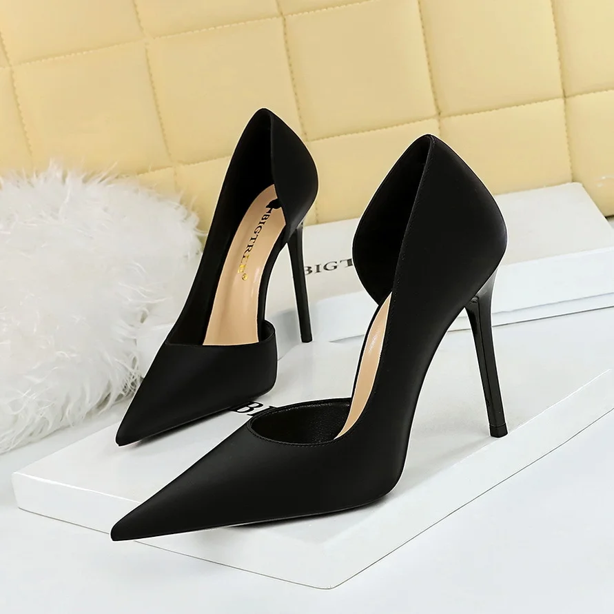 Colourp Colourp Korean Version Of Fashion Simple Pedicure Show Thin Heel Ultra High Heel Shallow Mouth Tip Side Hollow Out Single Shoes Women's High Heel