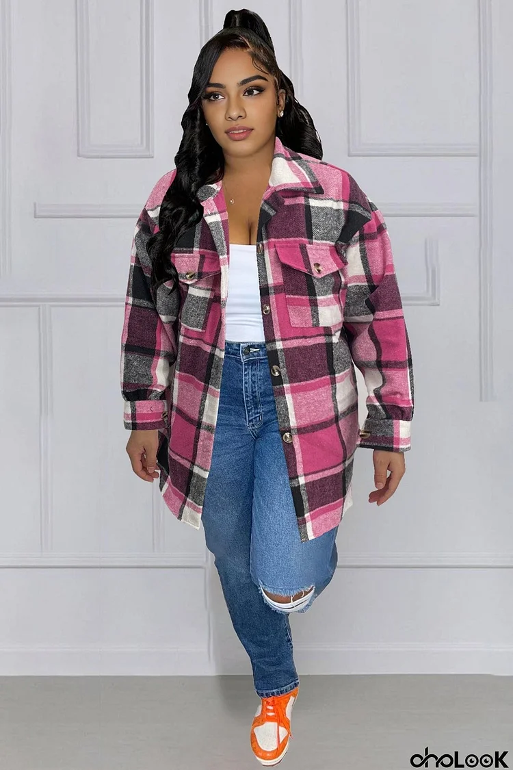 Contrast Plaid Pocketed Shacket