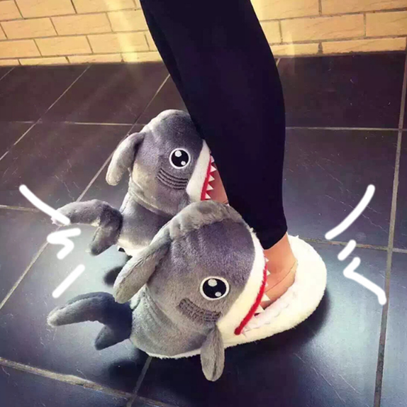 Grey Shark Attack Fluffy Slippers SP1711321