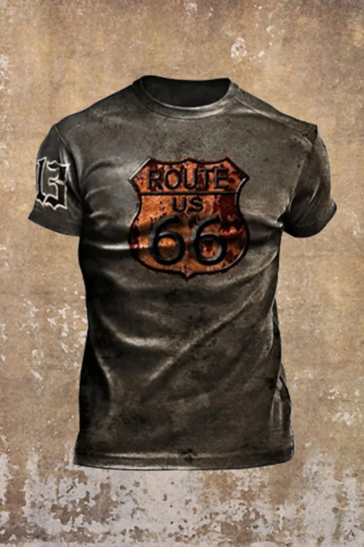 BrosWear Vintage Route 66 Print T-Shirt