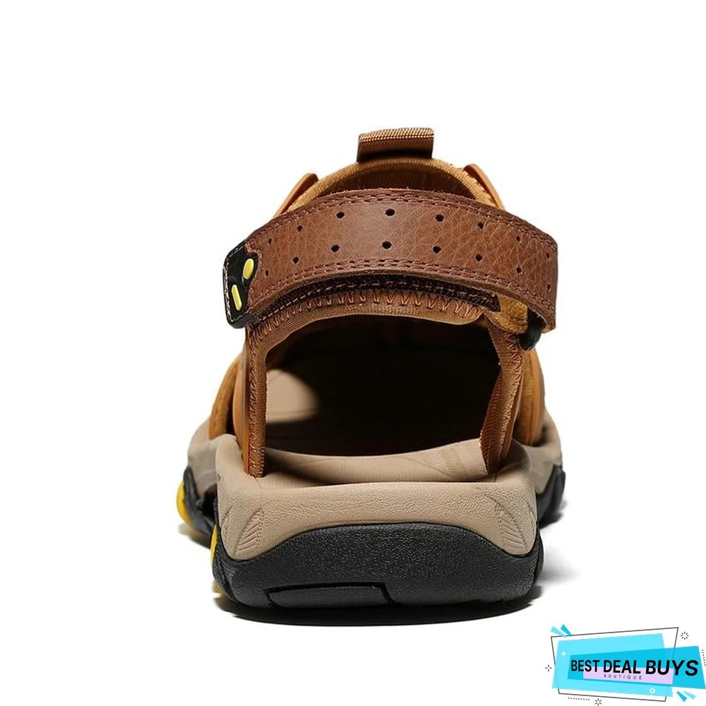 Men Genuine Leather Sandals Fashion Flat Beach Sandals Sneakers