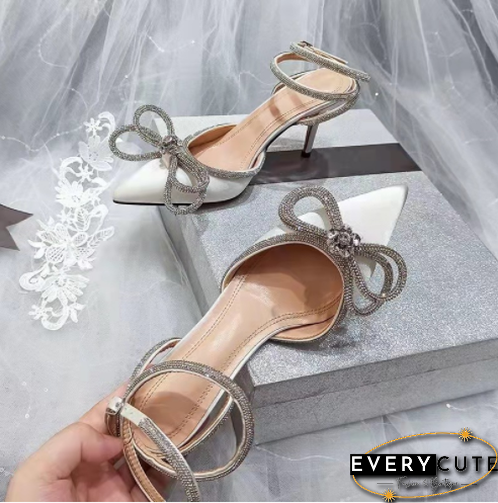 New Rhinestone Butterfly-knot Sandals Woman Wedding Pumps High Heel Sandals Women Pearl Pearl Diamond High Heels Party Shoes