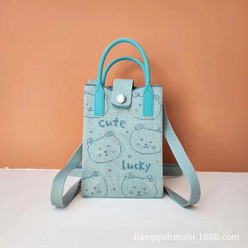 Women’s Polyester Cartoon Cute Square Hidden Buckle Shoulder Bag Handbag Crossbody Bag