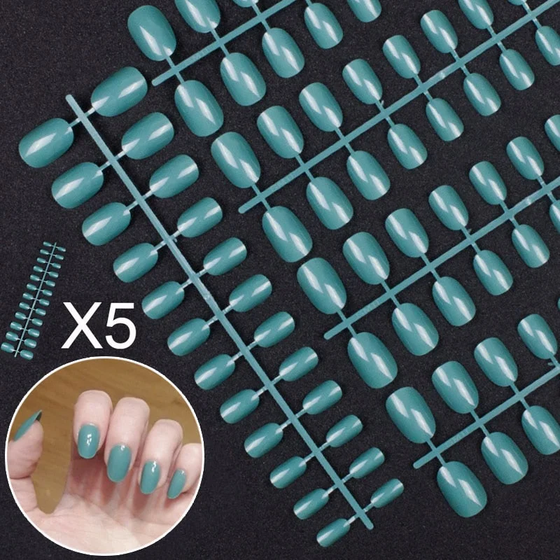 5 Sets Of 24 Pieces Per Unit Round Colored False Nails Tips Full Cover 10 Size Fake Nails For DIY Acrylic Press On Nail Tips