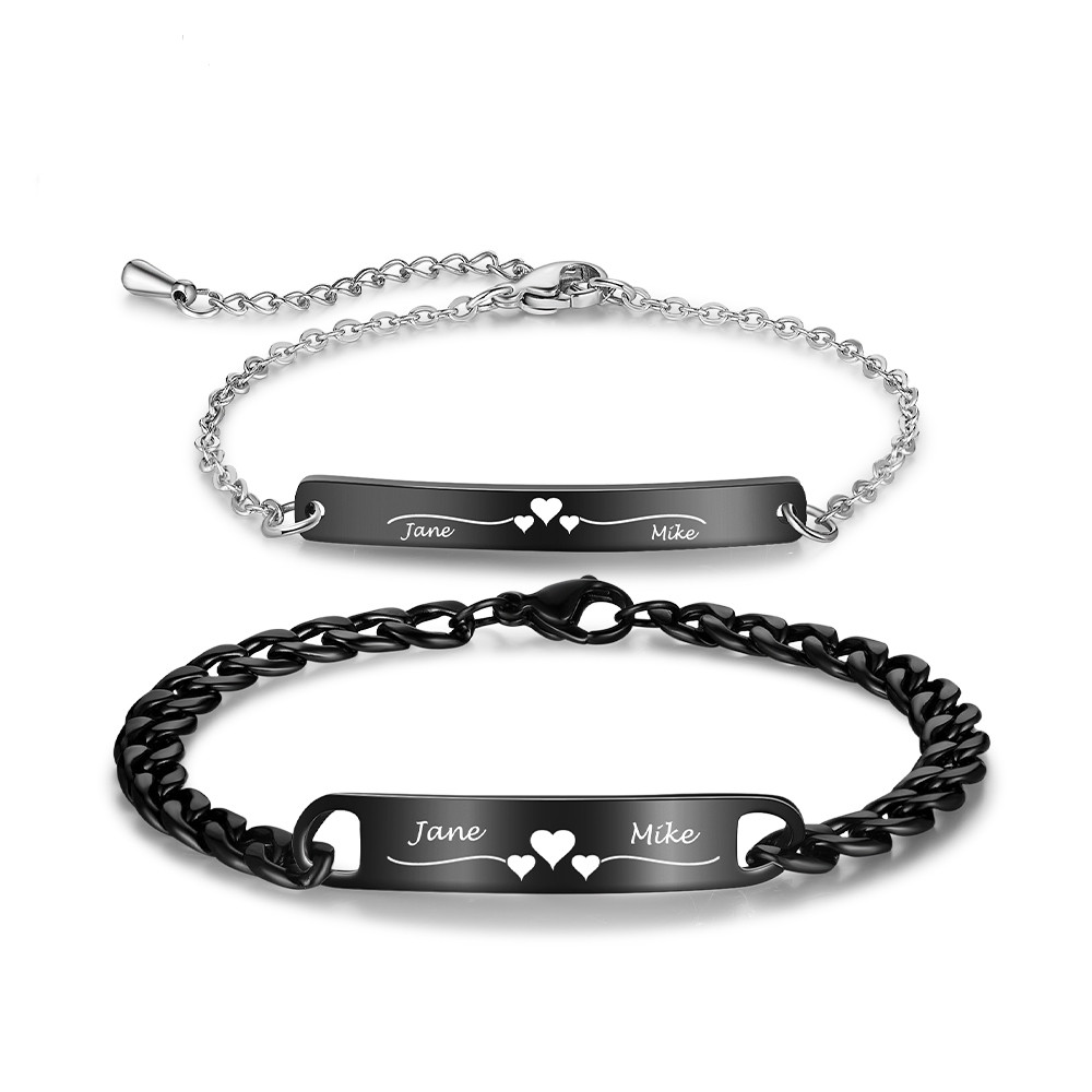 Bracelet couple 2PCS avec 2 Prénoms Personnalisés bracelet en commun