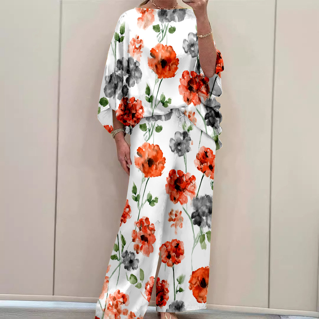 Women Long Sleeve V-neck Graphic Floral Printed Top