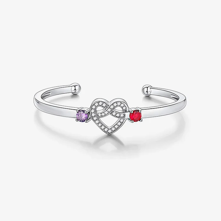 Mother & Daughter Heart Knot Double Custom Birthstones Bracelet