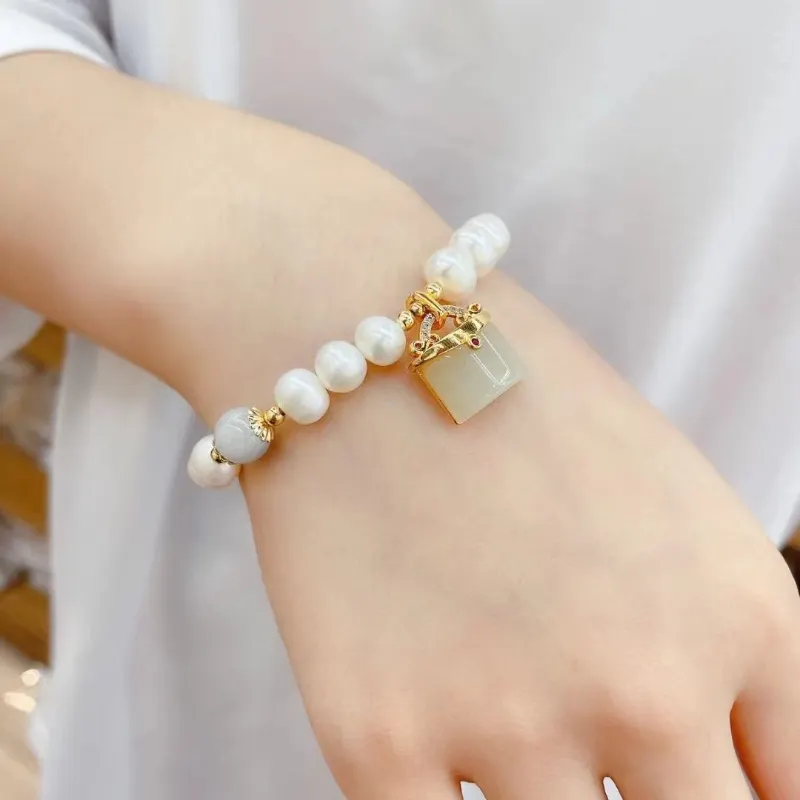 Natural Pearl Emerald jade stone bracelet