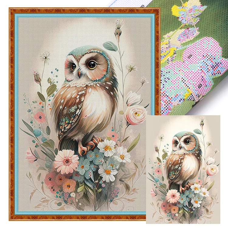 Owl With Flowers (40*60cm) 11CT Stamped Cross Stitch gbfke