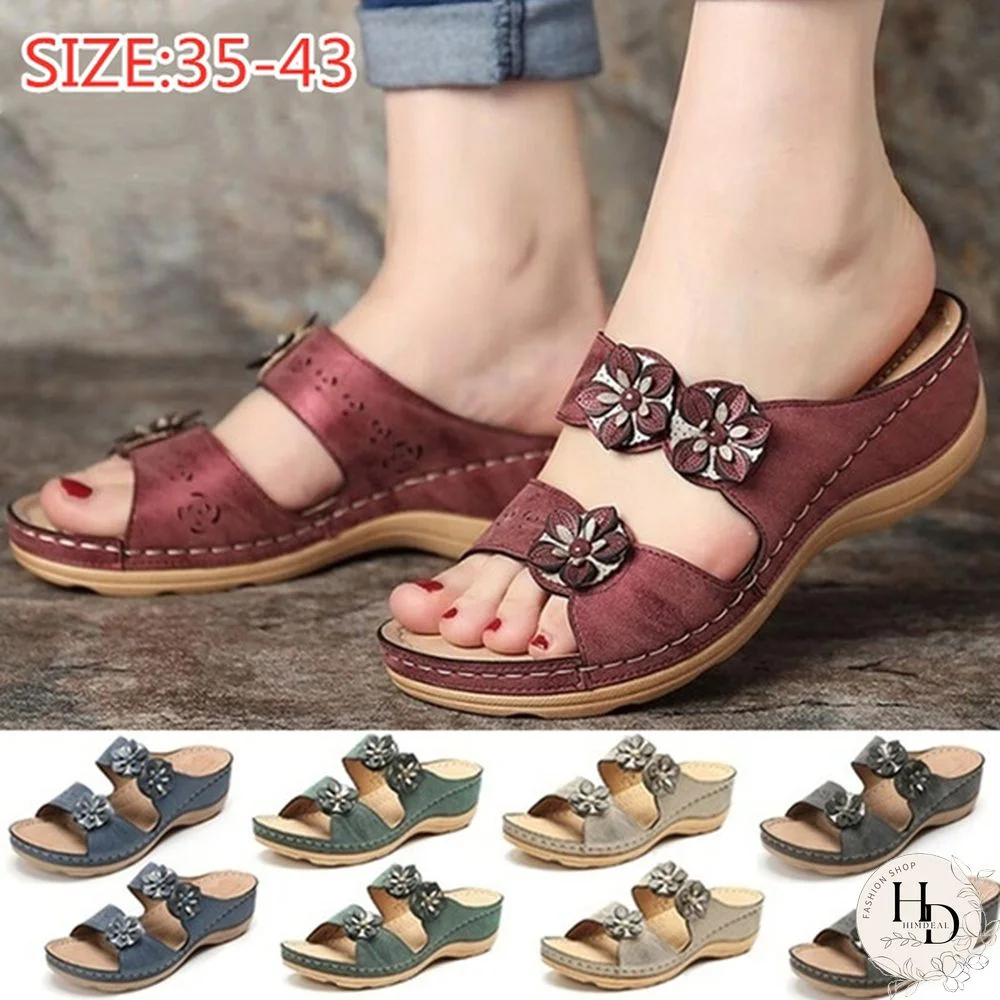 Summer Breathable Women Premium Orthopedic Open Toe Sandals Ladies Buckle Strap Vintage Anti-slip Slippers Female Shoes