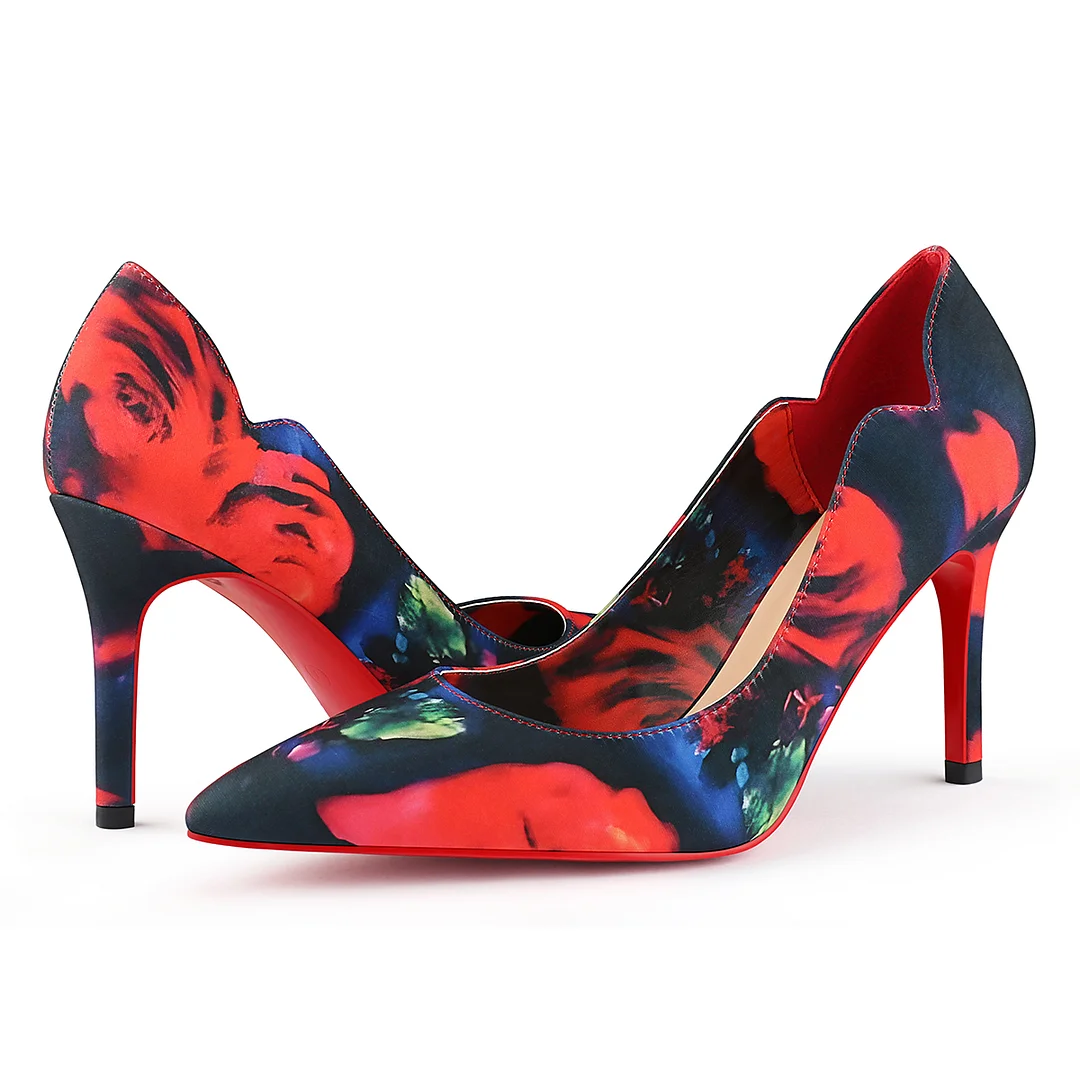 3.5'' Women's Pointed Toe Kitten Heels Hot Chick Red Bottom Stiletto Pumps for Wedding-MERUMOTE