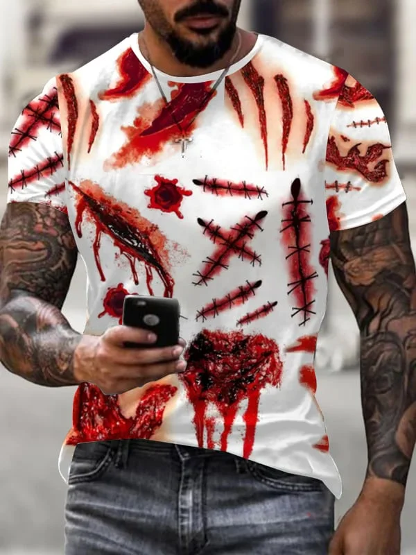 Men's Wound Print Crew Neck T-Shirt