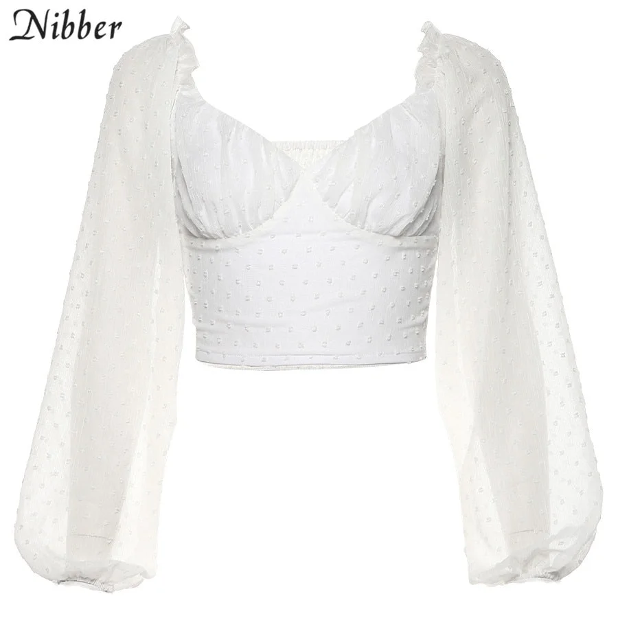 Nibber autumn French romance V-neck Ruffle Crop Top women T-shirts 2019Elegant office lady white loose Slim lace tee shirt mujer