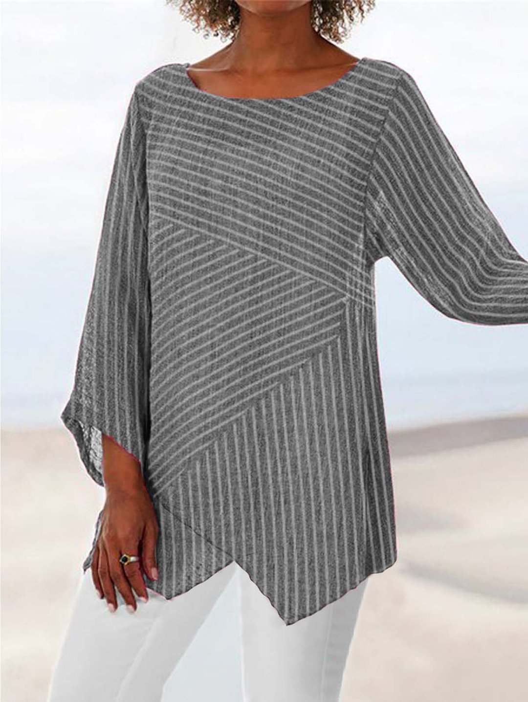 Crew Neck Long Sleeve Paneled Holiday Shirts