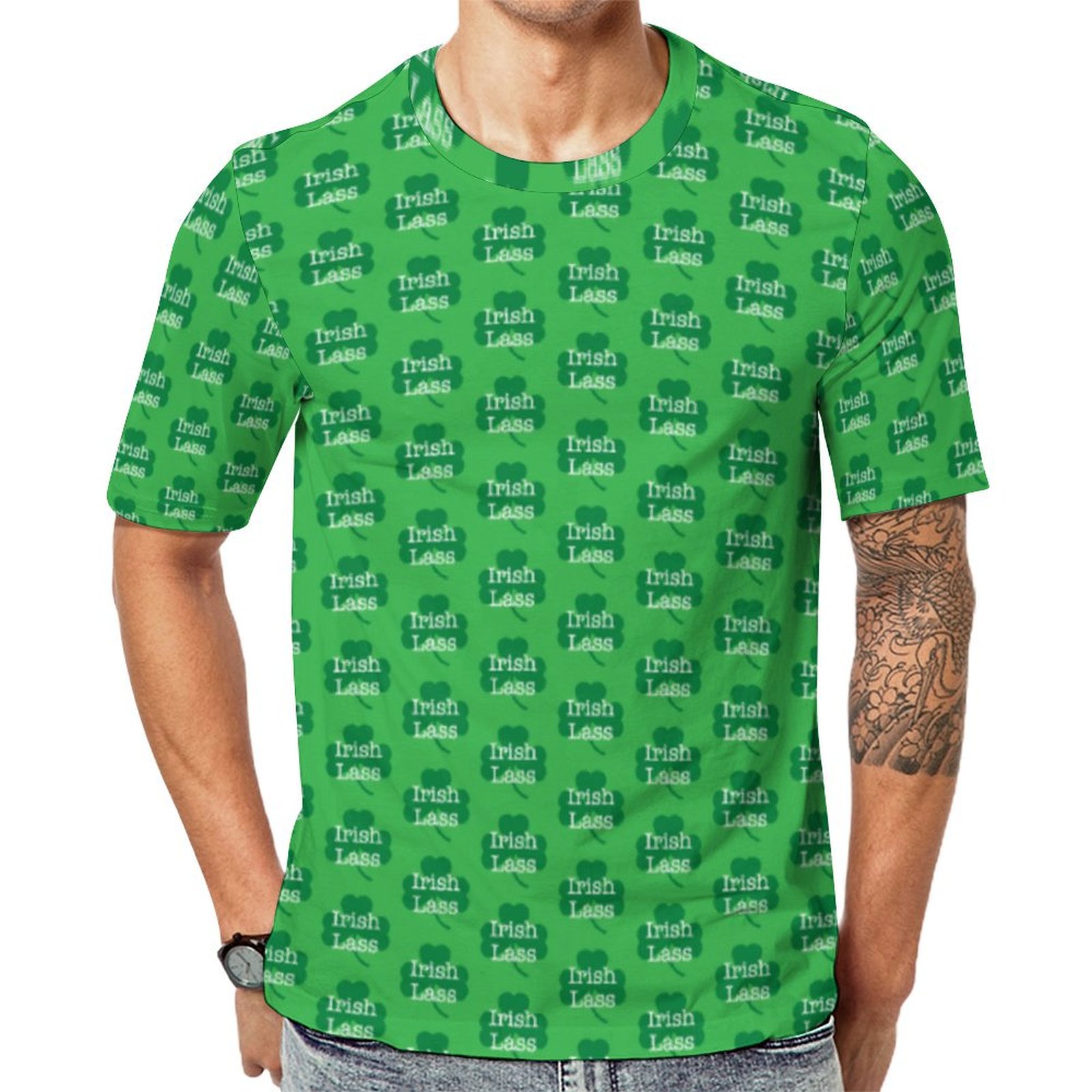 Green Shamrock Irish Lass St Patrick's Day Short Sleeve Print Unisex Tshirt Summer Casual Tees for Men and Women Coolcoshirts