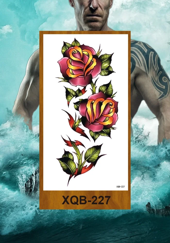 Temporary Tattoos Stickers Women Girls Arm Waist Buttocks Chest Art Fake Tatoo Sexy Flower Bush Peony Rose Lily Body Face Jewels