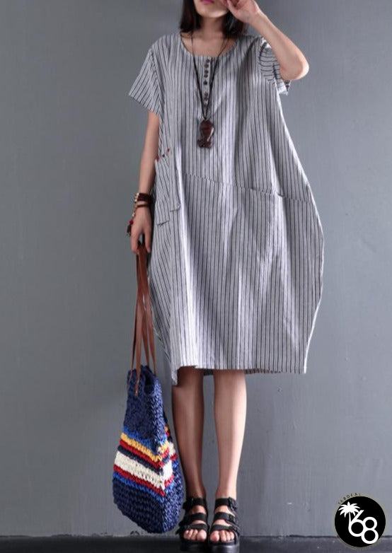 New Gray Linen Dress Plus Size Sundress Cotton Summer Dresses | 168DEAL