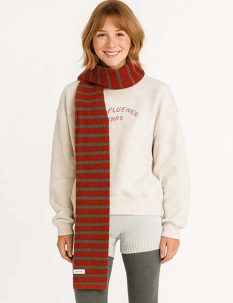 Ladies Cozy Color Block Striped Knit Scarf