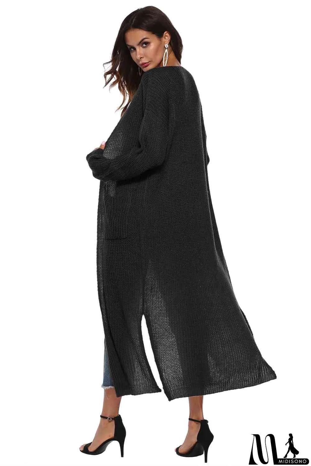 MidiSono - Long Sleeve Open Front Buttoned Cardigan