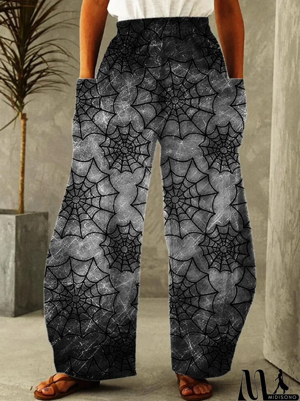 MidiSono - Women'S Halloween Spider Web Print Casual Pants