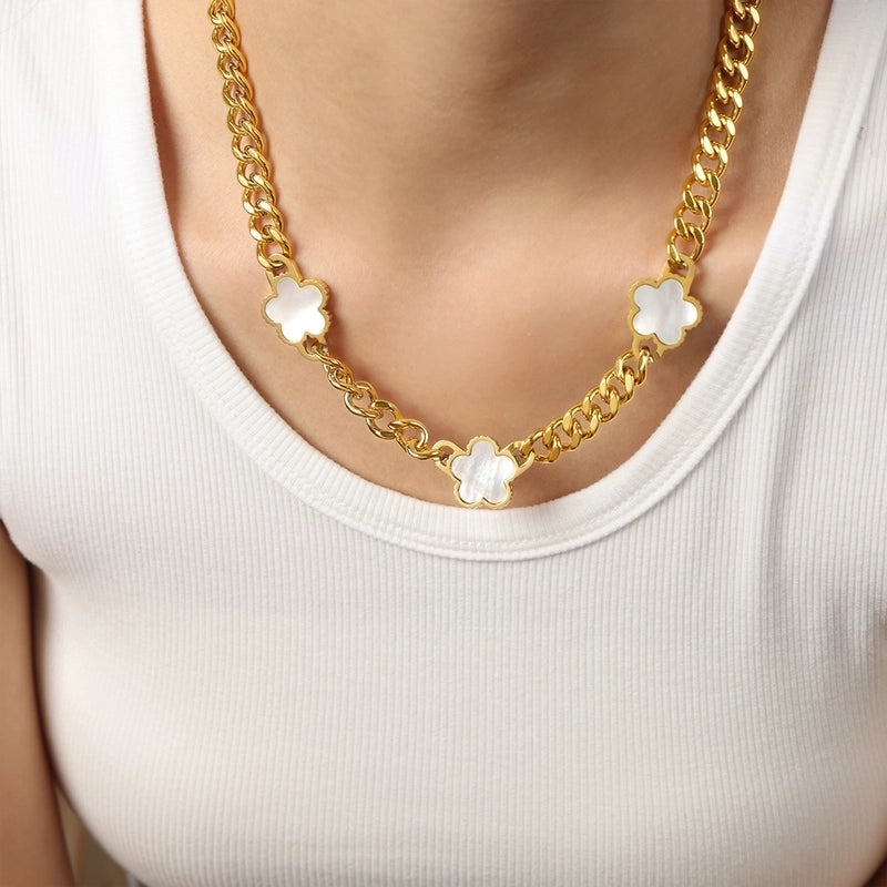 Casual Minimalist Flower Titanium Steel Acrylic Turquoise Shell 18K Gold Plated Plating Inlay Bracelets Necklace