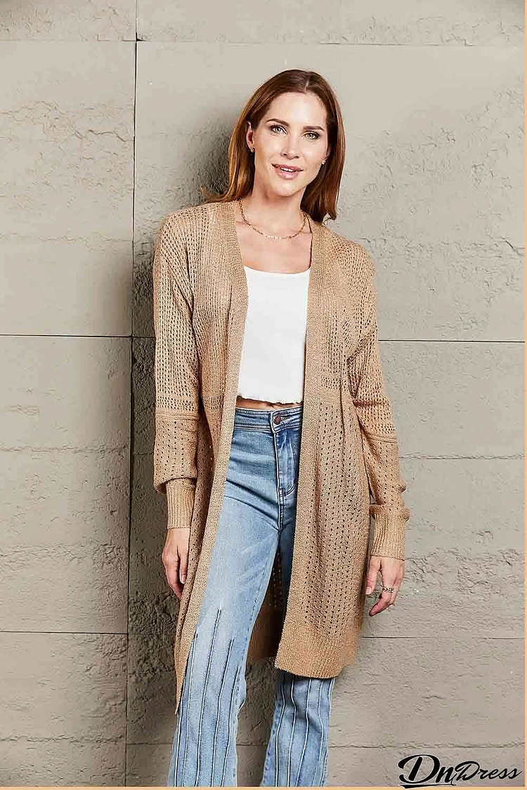 Openwork Dropped Shoulder Open Front Cardigan