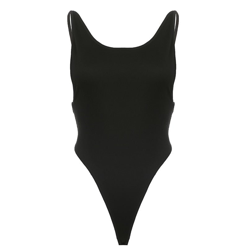 IAMSURE Sexy Basic Solid Backless Bodysuit Slim Skinny Short Sleeve O-Neck Rompers Women 2022 Summer Fashion Ladies Tank Tops