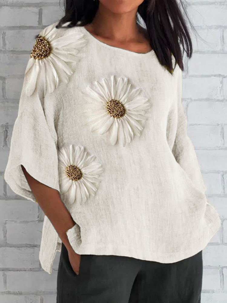 Classy Sunflowers Fiber Art Linen Blend Tunic artswardrobe