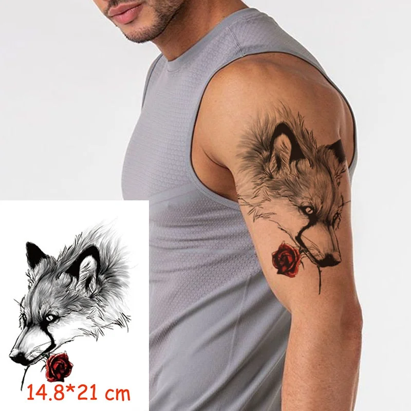 Waterproof Temporary Tattoo Sticker angry wolf mountain tatoo water transfer fake tatoo flash tatto Woman Man kid 14.8*21 cm