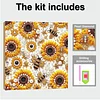 Sonnenblumen- und Bienen-DIY-Kunsthandwerk Perlen-Diamant-Gem&auml;lde mit Rahmen 9,84x9,84 Zoll Diamantkunst-Perlen-Malset f&uuml;r Erwachsene Anf&auml;nger-Geschen