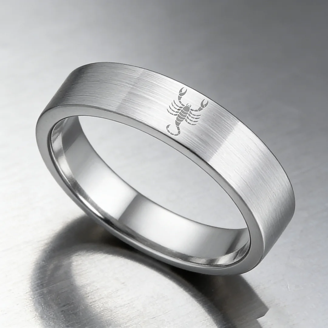 Wedding Fashion Sliver Scorpio Tungsten Ring and Flat Edge Comfort Fit for Men and Women 4MM 6MM 8MM Width