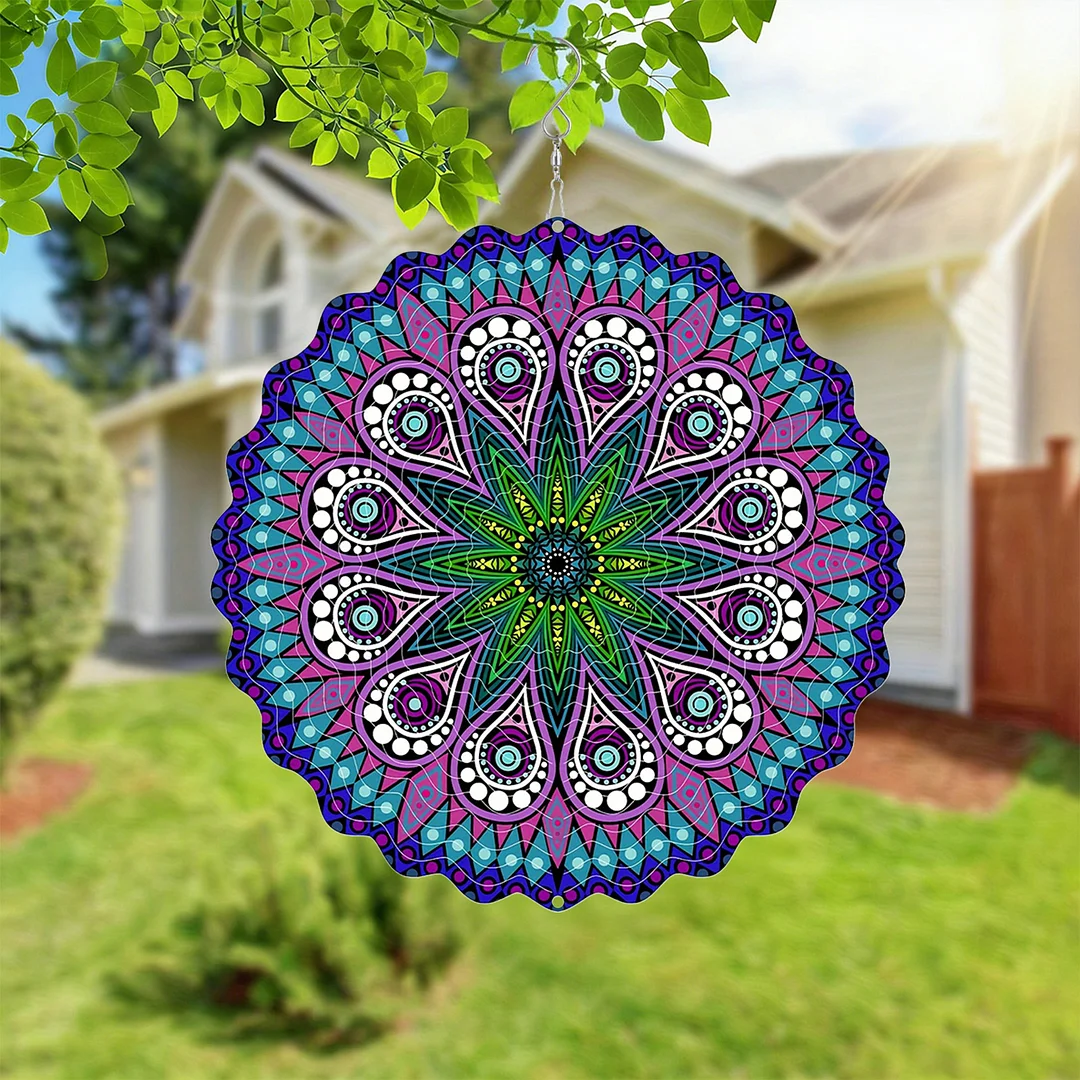 Mandalas Hanging Wind Spinner 360 Degree Rotating 3D Garden Wind Spinners 10-Inch Hanging Wind Catcher Art Gift for Home Garden Halloween Christmas (01)