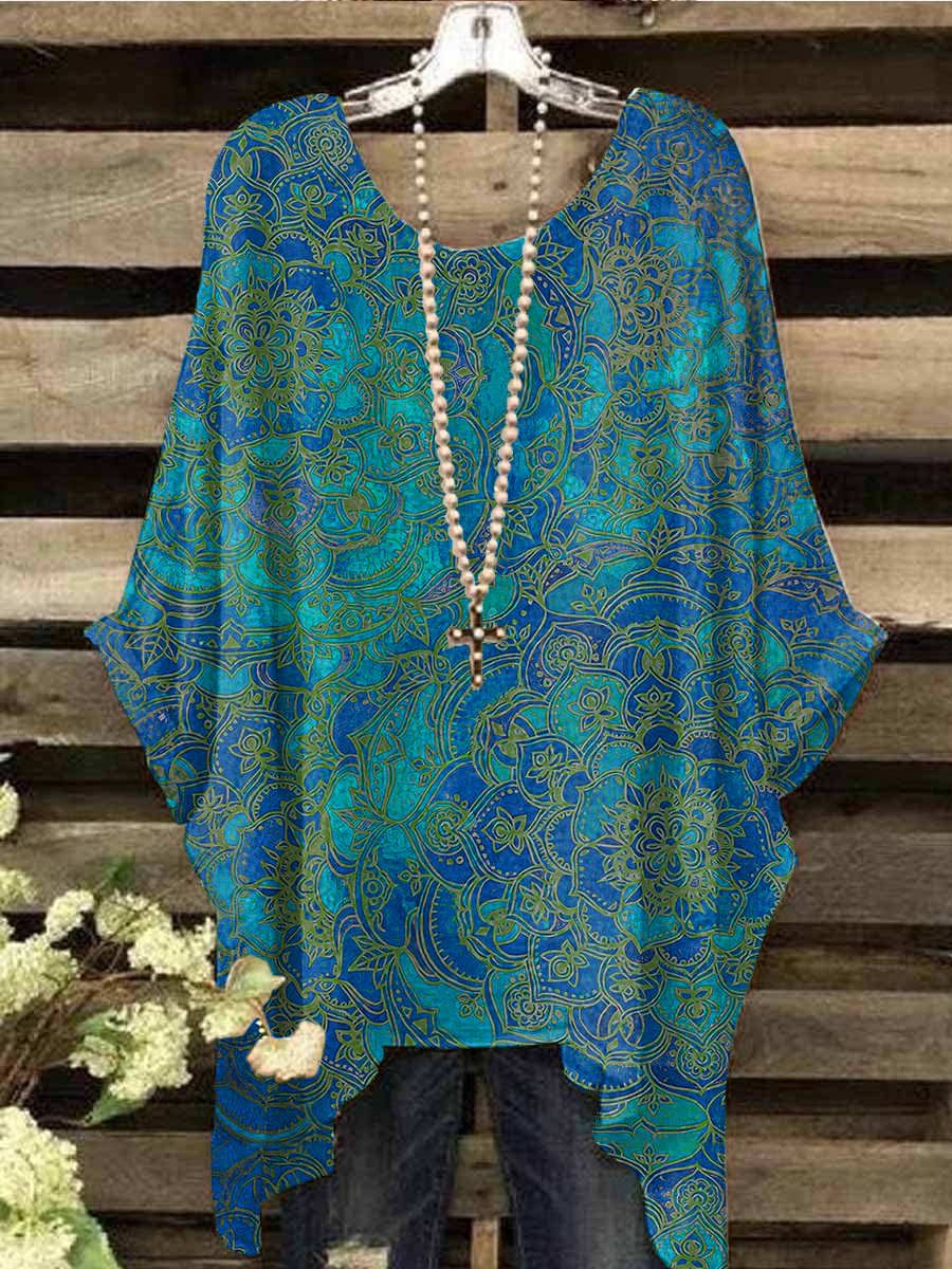 Vintage Ethnic Floral Printed Loose Women's Top