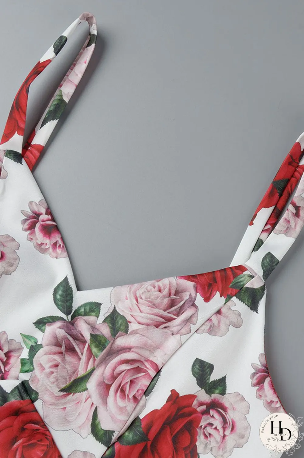 Red Sexy Print Patchwork Spaghetti Strap Sleeveless Two Pieces