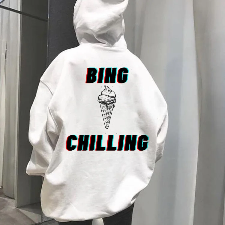 Funny Bing Chiling Print Long Sleeve Hoodie