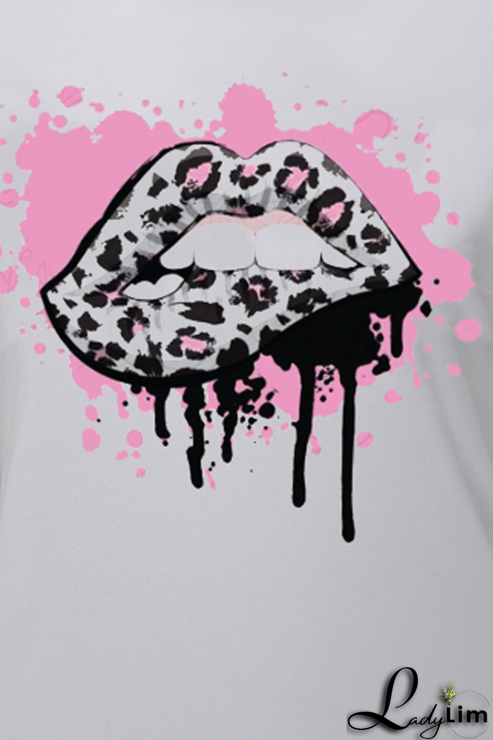Black Fashion Street Lips Printed Split Joint O Neck T-Shirts