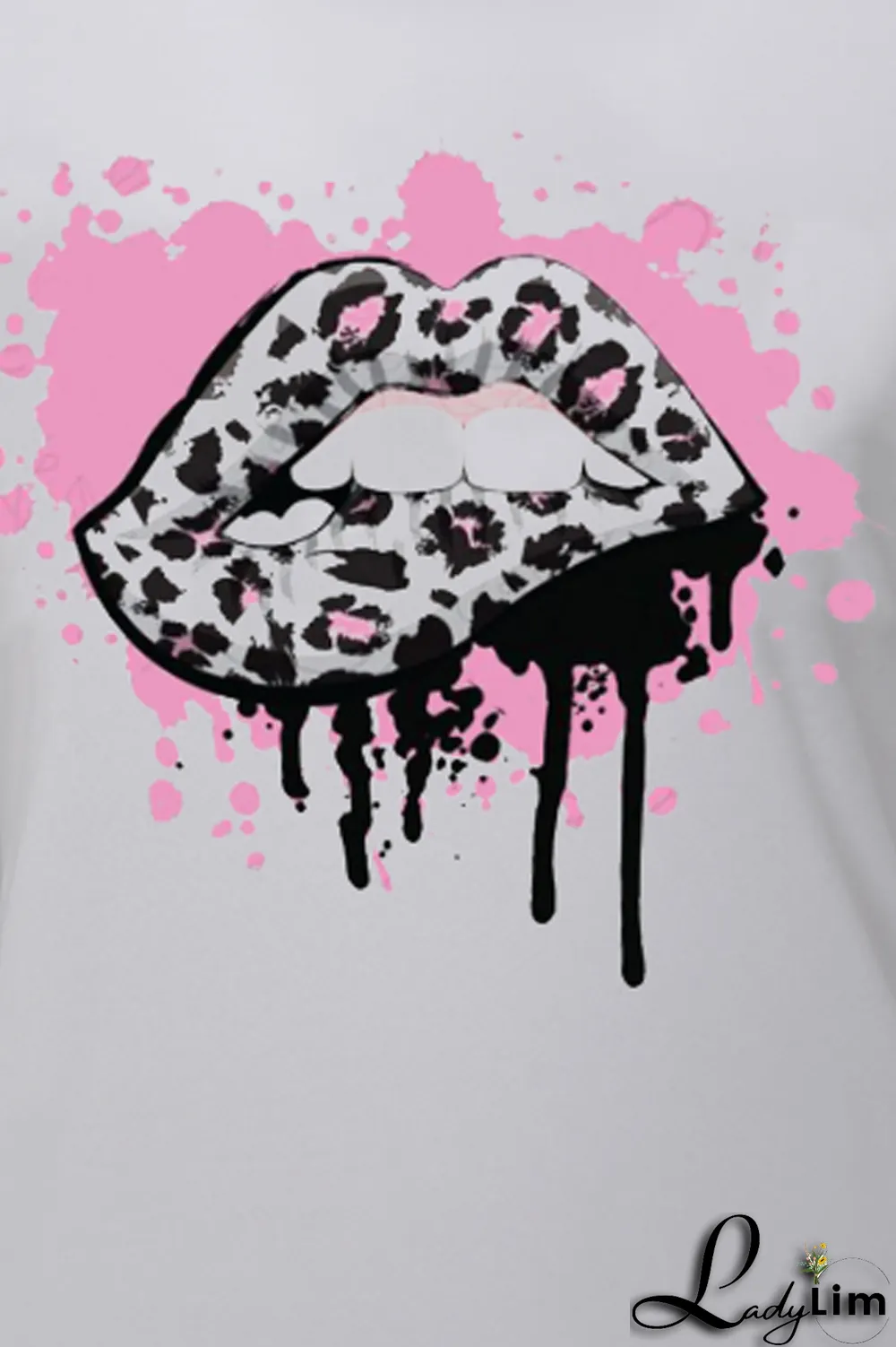 Black Fashion Street Lips Printed Split Joint O Neck T-Shirts