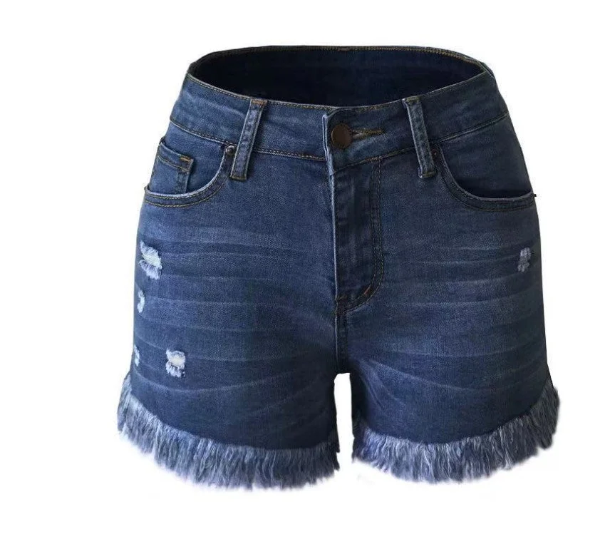 Ladies Casual Ripped Finged Shorts Jeans