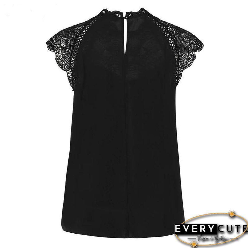 Women Blouse Sexy Sleeveless Lace OL Office Ladies Shirt Hollow Party Tops