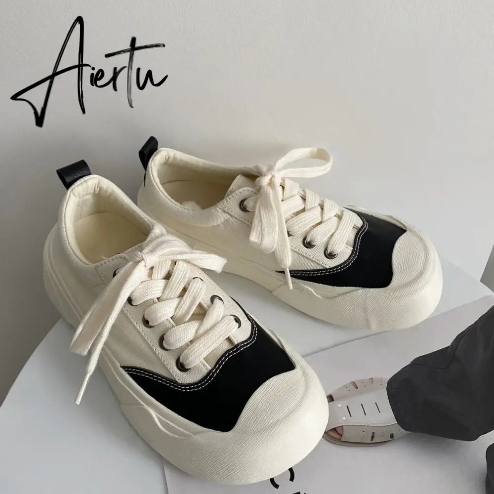 Black Green Platform Women's Sneakers Sports Shoes Summer Design Korean Canvas Flat Vulcanize Lolita Casual Tennis Aiertu