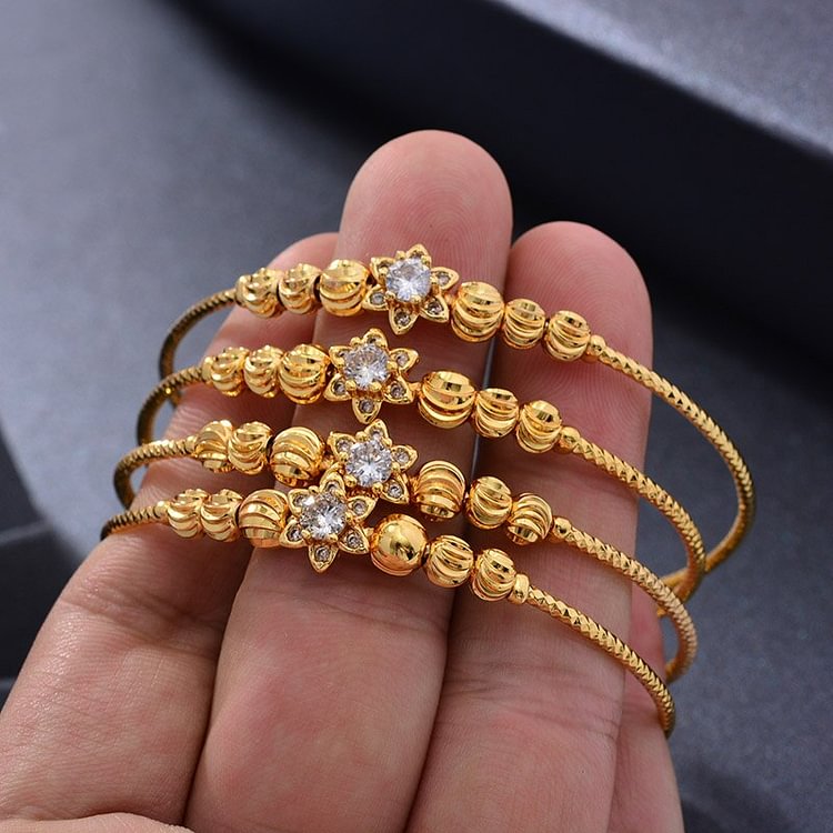 4Pcs Wedding Gold Color Jewelry Bangles For Women Girls Bracelet