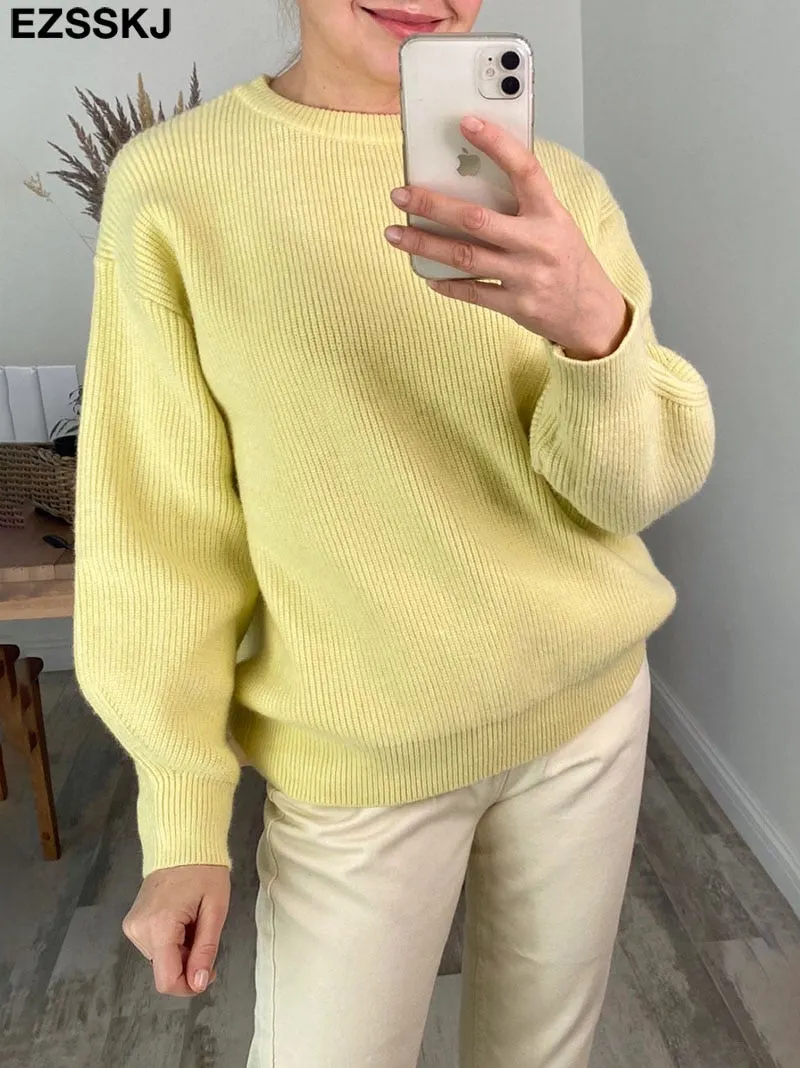 EZSSKJ Soft oversized Cashmere Sweaters Women 2021 puff sleeve Winter sweater Pullovers Loose Female  Warm Basic sweater Jumper