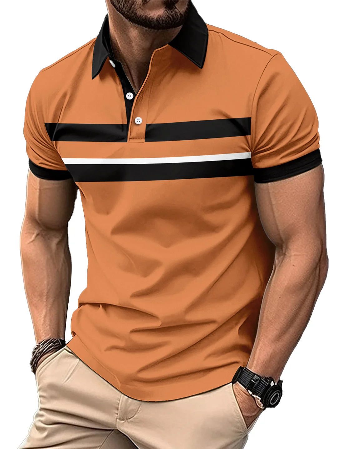 Men's Horizontal Striped Casual Lapel Short-Sleeved POLO Shirt