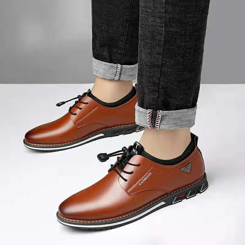 2020 New Men Shoes Leather Cowhide Leather Shoes Men Comfortable Low-top British Casual Single Shoes Leather Shoes Formal Shoes