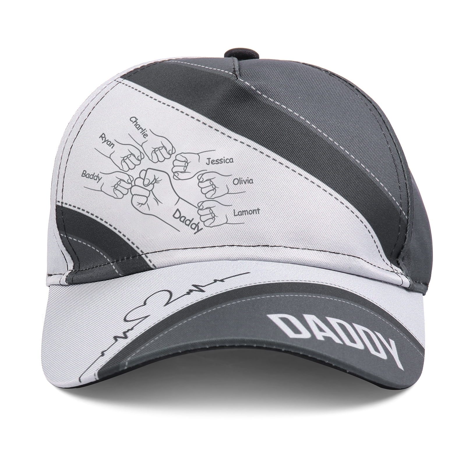 Personalised Fist Bump Classical Baseball Cap Custom 7 Names & 1 Text Snapback Adjustable Gift for Dad/Grandpa/Husband-Jessemade AU