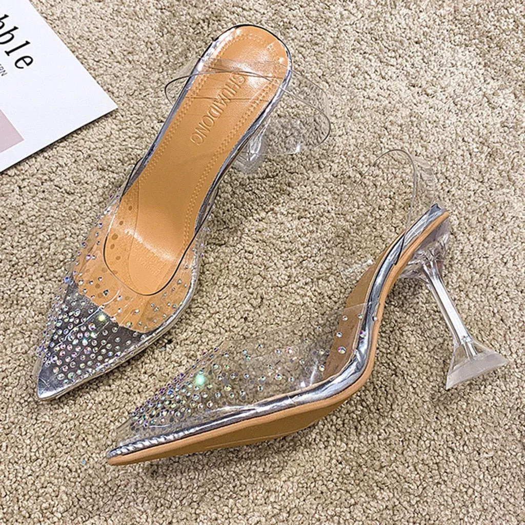 Crystal Transparent women's sandals comfortable Ladies Peep Toe party sandals High Heel Shoes Fall protection Non-slip heel Shoe