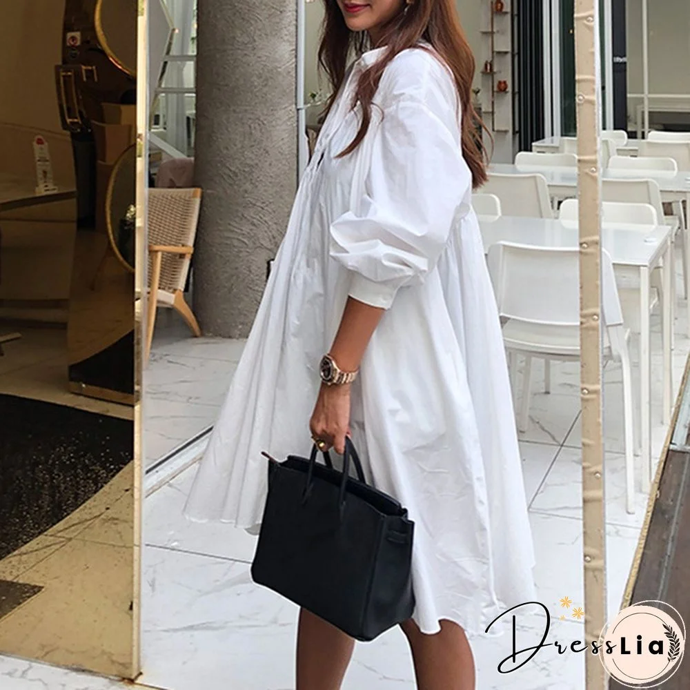 ZANZEA Women Long Sleeve Plus Size V-Neck Loose Short Dresses Baggy Mini Blouse Dress